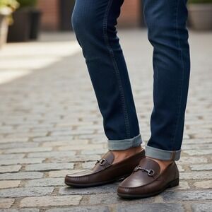 REACTION Kenneth Cole Mens Dark‎ Brown Leather Estate 20 Bit Loafer Shoes US 9.5